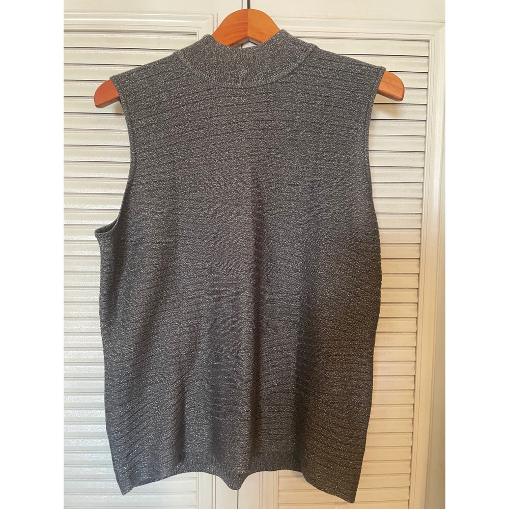 Dana Buchman Silver Metallic Ribbed Mock Neck Sleeveless Knit Top XL